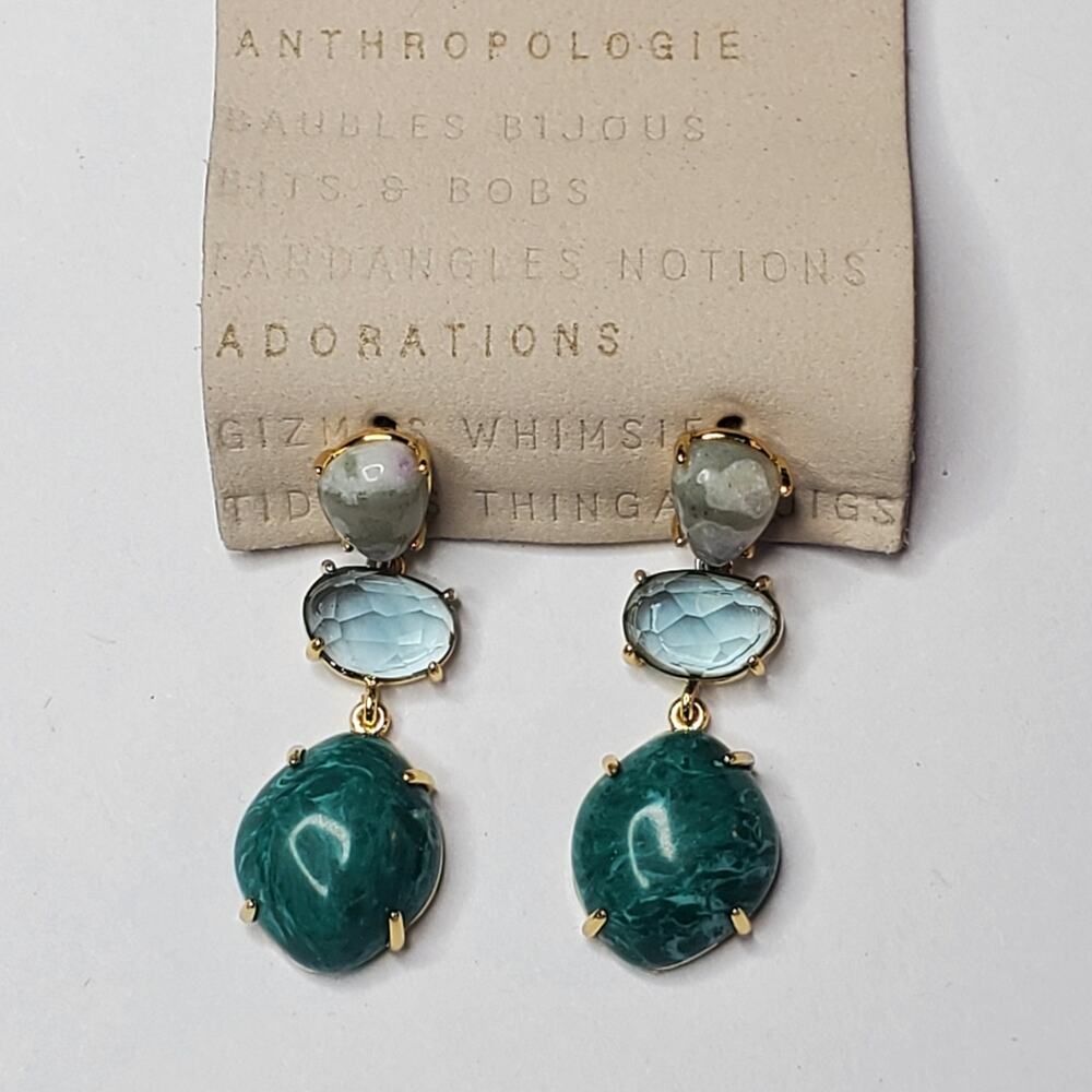 Anthropologie 3 tiered stone drop post earrings Gold over brass New with Tags